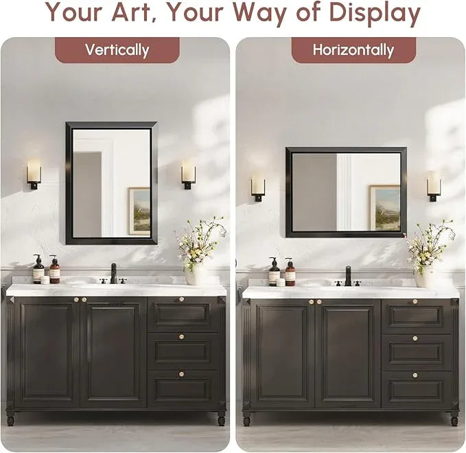USHOWER 24x32 Inch Bathroom Mirror, Beveled Aluminum Framed Mirrors for Bathroom Sink, Rectangular Bathroom Vanity Mirror, Anti-Rust Small Wall Mirror, Brushed Black Bathroom Mirror - ModernBath