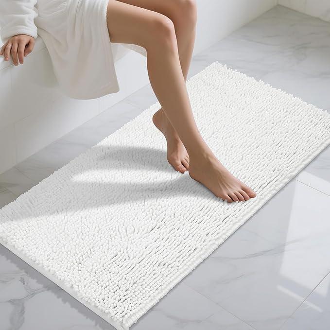 Yimobra Long Bathroom Rugs 47"x24", Extra Soft Non Slip Bath Mat for Tub, Super Absorbent Quick Dry Shaggy Rug Floor Carpet, Machine Washable,White - ModernBath