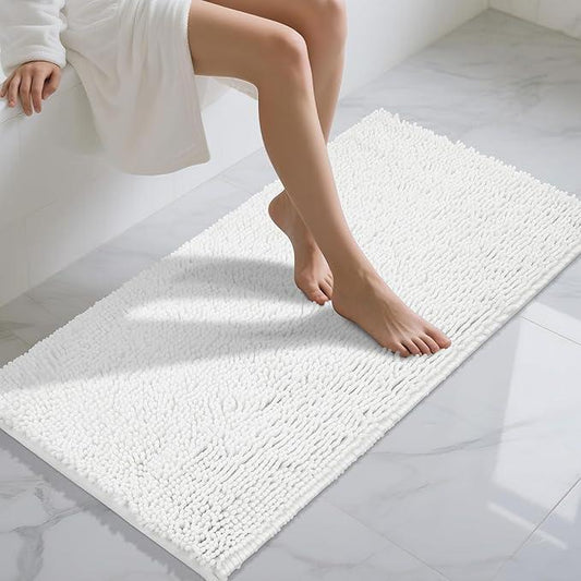Yimobra Long Bathroom Rugs 47"x24", Extra Soft Non Slip Bath Mat for Tub, Super Absorbent Quick Dry Shaggy Rug Floor Carpet, Machine Washable,White - ModernBath