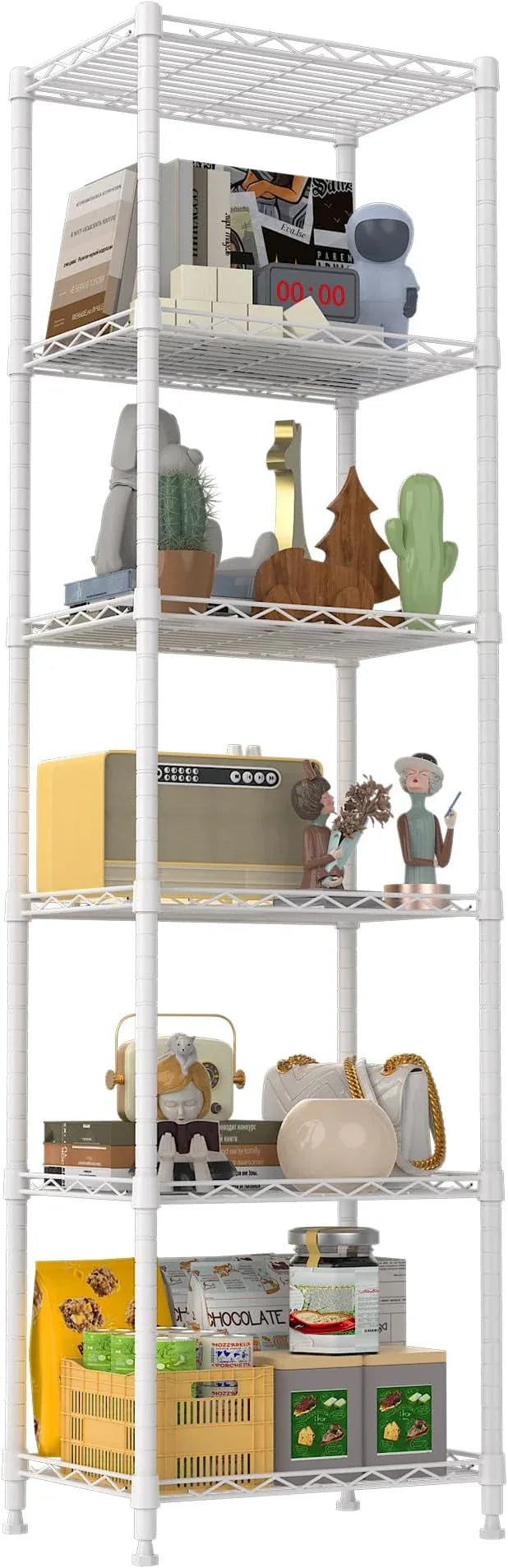 REGILLER 6 Wire Shelving Steel Storage Rack Adjustable Unit Shelves for Laundry Bathroom Kitchen Pantry Closet(White,11.7" D x 16.8" W x 63" H) - ModernBath