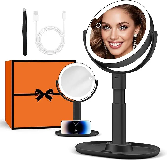 B Beauty Planet Makeup Mirror with Lights, Lighted Magnifying Mirror 30X with 3 Lighting and Adjustable Brightness, 2-Sided Height Adjustable Vanity Mirror for Bathroom, Gifts for Women Black - ModernBath