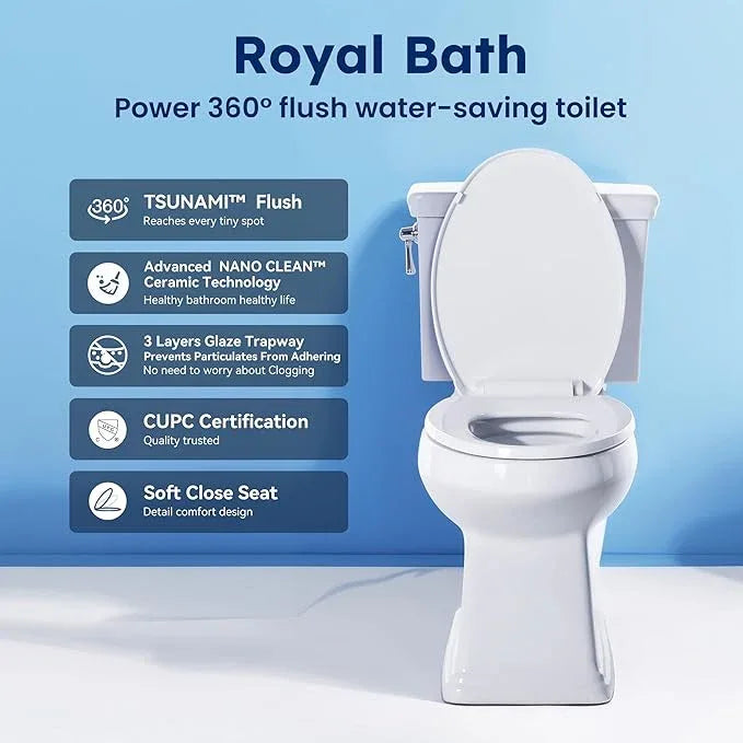 17" ADA Comfort Height Toilets With Soft Close, 14" Wide Bowl Two Piece Toilets for Bathrooms Tall Height, 1.28 GPF Single Power Flush Toilet with Jet Flush, Nano Self Cleaning Toilet, 12" Rough In - ModernBath