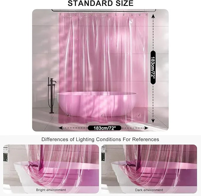 AmazerBath Pink Shower Curtain Liner for Bathroom, 100% EVA Soft Clear Heavy Duty Shower Curtain and Liner 2-in-1, 72x72 Luxury Plastic Weighted Shower Liner Bathroom - ModernBath