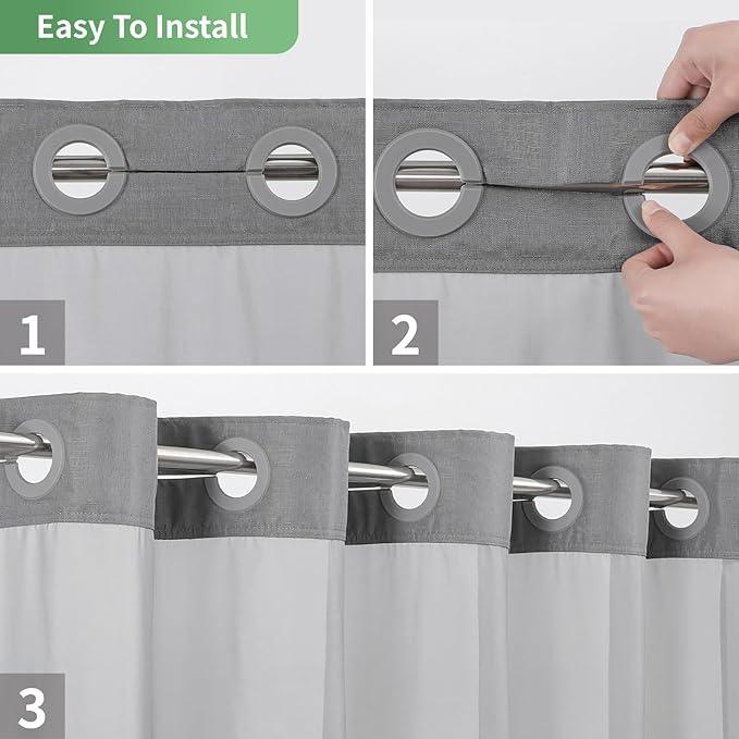 eachope Extra Long No Hook Shower Curtain with Snap-in Fabric Liner Set,Slub Textured Fabric Shower Curtains for Bathroom,Hotel Style Modern Shower Curtain,Water Repellent & Washable,71x86(84),Grey - ModernBath