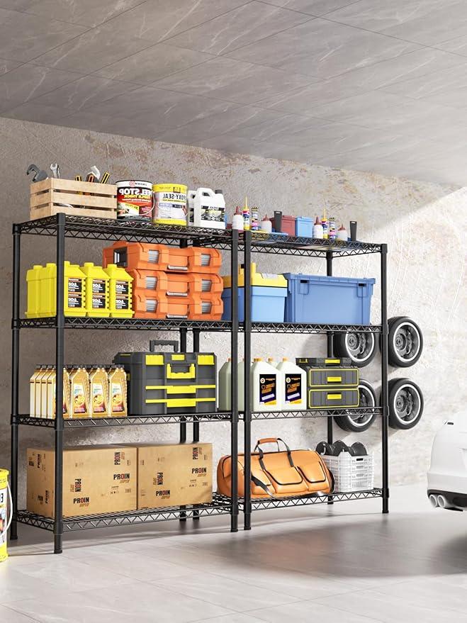 4 Tier Adjustable Storage Shelves,Heavy Duty Metal Utility Shelf 1400LBS Capacity Wire Shelving Unit Organizer Rack for Kitchen Office Pantry Room 18" D x 46" W x 59" H Black - ModernBath