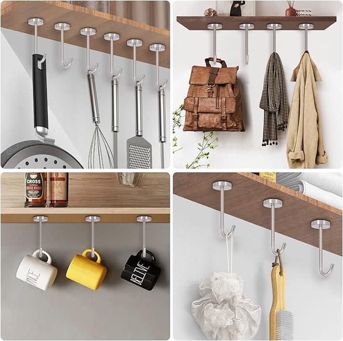 NearMoon Coat Hooks, Wall Mount Hooks for Hanging Hat Hurse Robe, 304 Stainless Steel Heavy Duty Towel Hangers for Bathroom Livingroom Kitchen-Ceiling Hook, 6 Pack (4 Inch, Brushed Nickel) - ModernBath