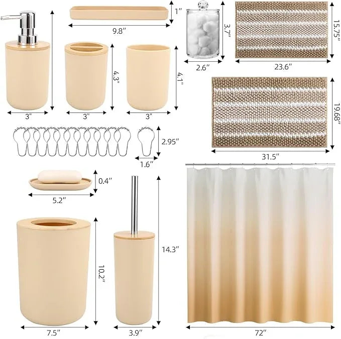 SLDIYWOW Beige Bathroom Accessories Set, Bathroom Sets with Shower Curtain and Rugs for Home Decor/Housewarming - ModernBath