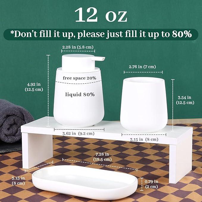 BosilunLife Bathroom Accessories Set 3 pcs - Bathroom Ceramic Foaming Soap Dispenser Set Farmhouse White Bathroom Decor, Foam Soap Dispenser and Toothbrush Holder/Tumbler Cup, Tray - ModernBath
