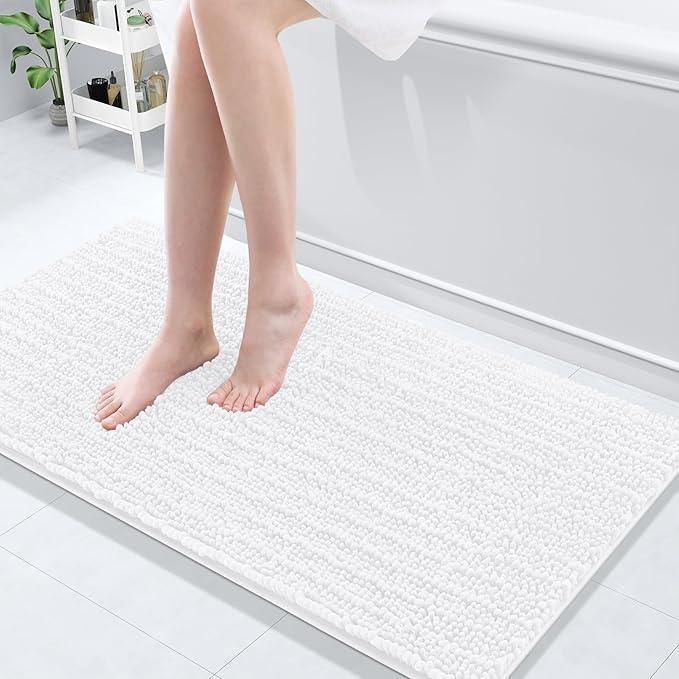 Arotive Luxury Chenille Bathroom Rug Mat, Extra Soft Thick Absorbent Shaggy Bath Rugs, Non-Slip Machine Wash Dry, Plush Bath Mats for Bathroom, Shower and Tub, 47x20, White - ModernBath