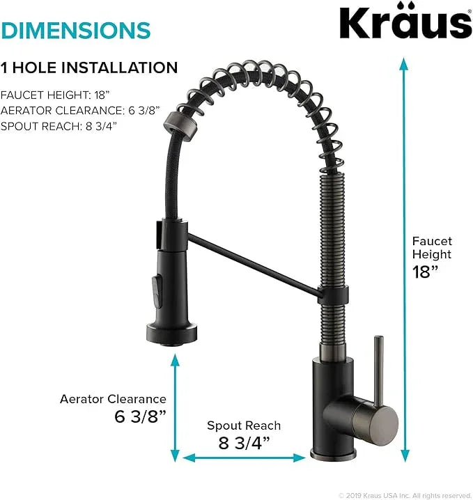 KRAUS Bolden Commercial Style 2-Function Single Handle Pull Down Kitchen Faucet in Matte Black/Black Stainless, KPF-1610MBSB (Pack of 1) - ModernBath