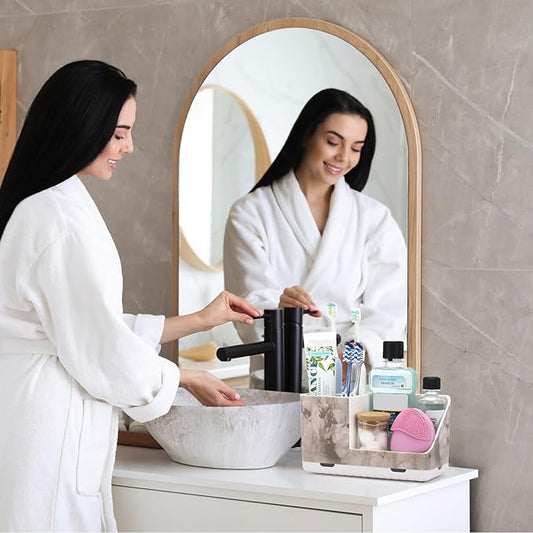 PARKMANI Toothbrush Holders for Bathroom Countertop Organizer, Kids Electric Toothbrush and Toothpaste Holder for Bathroom Organizers and Storage (White Marble Grain)