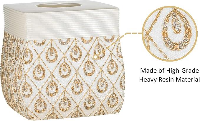 Zahari Home 2pc Seraphina Bathroom Set Waste Basket & Tissue Cover Modern Classic Decor Stylish Unique Design Beautiful White Bathroom Accessories Set - ModernBath