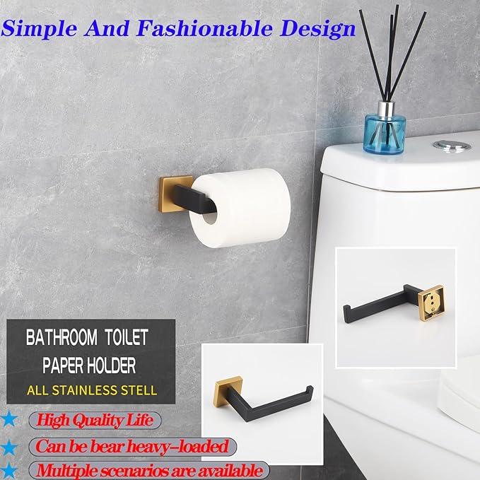 GERZWY Bathroom Toilet Paper Holder Stainless Steel Tissue Paper Roll Holder Wall Mount (Black & Gold) FG1605-BD - ModernBath