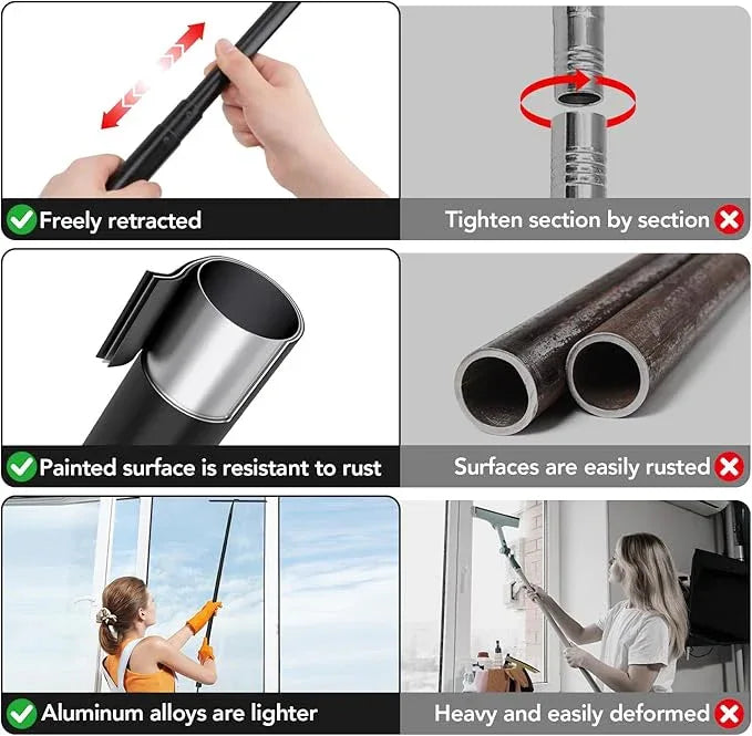 Shower Squeegee with Long Handle, 15-51" Telescopic Squeegee for Window Cleaning, Window Squeegee for Glass Doors, Extendable Window Cleaner Tool for Tile Walls, Sliding Door, Floor, Car Windshield-BK - ModernBath