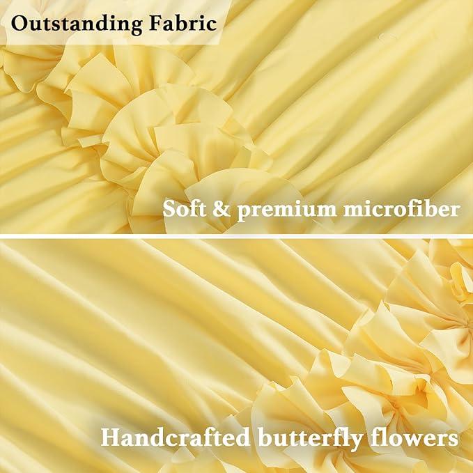 Homechoice Decor Bright Yellow Shower Curtain, Vintage Handcrafted Bow Tie Bath Curtain for Master Bathroom, Ruched Microfiber Bathroom Curtain with 12 Buttonholes, 72" W x 72" H (LQ-10) - ModernBath