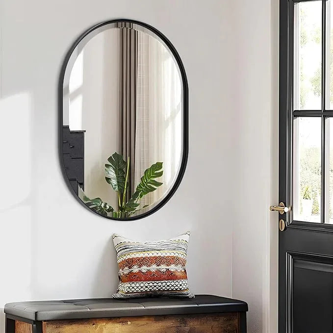 POZINO Oval Beveled Mirror, 24"x36" Bathroom Mirror for Over Sink, Rounded Rectangle Mirrors, Modern Oblong Vanity Wall Mirrors in Premium Stainless Steel Frame Hangs Horizontal Or Vertical - ModernBath