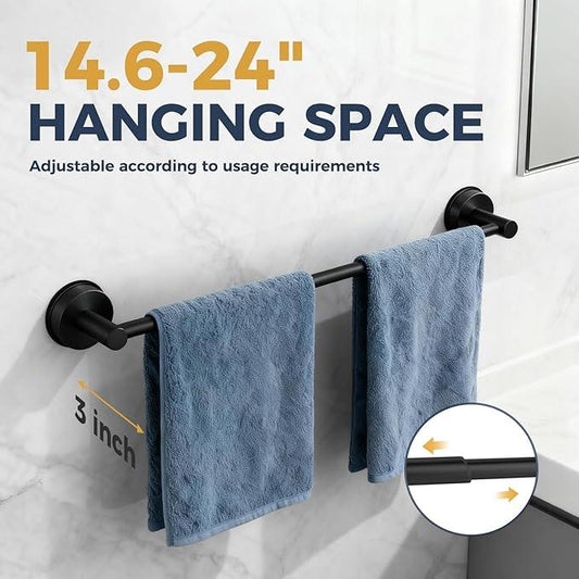 14.6inch~24inch Towel Racks for Bathroom,Adjustable Suction Cup Towel Bar for Bathroom Wall,Stainless Steel Bath Towel Holder for Shower(Matte Black) - ModernBath