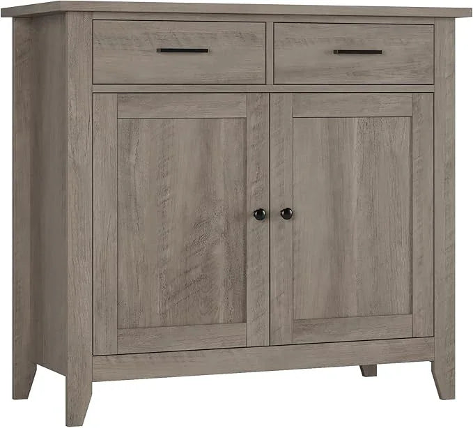 HORSTORS Kitchen Storage Cabinet, Modern Farmhouse Buffet Cabinet with Storage, Coffee Bar with 2 Drawers and 2 Doors, Floor Sideboard Buffet for Living Room, Dining Room, Bathroom, Grey - ModernBath