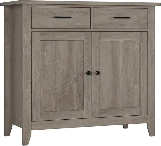 HORSTORS Kitchen Storage Cabinet, Modern Farmhouse Buffet Cabinet with Storage, Coffee Bar with 2 Drawers and 2 Doors, Floor Sideboard Buffet for Living Room, Dining Room, Bathroom, Grey - ModernBath