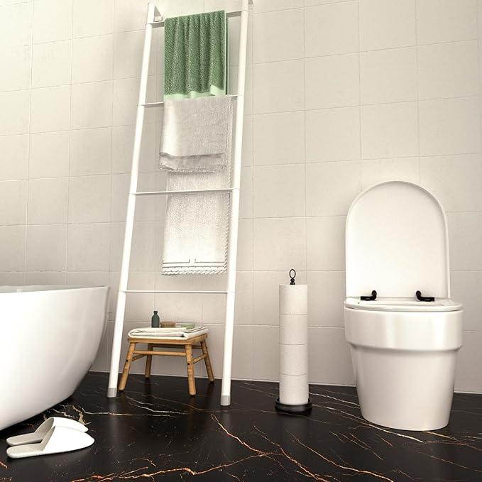 Heavy Weighted Toilet Paper Holder (with Reserve Function) Free Standing, Spare Toilet Paper Roll Storage Stand for Bathroom Total Height 22.5" ，Matte Black - ModernBath