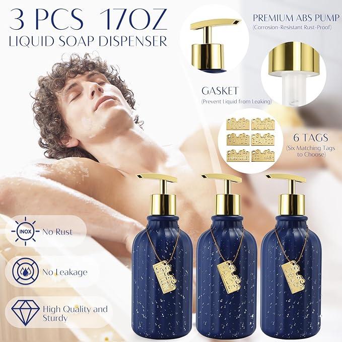 WSBArt 17PCS Bathroom Accessory Set Bathroom Set Navy Blue Bathroom Accessories,Toilet Brush, Trash Can, Qtip Holder Dispenser& 3PCS Soap Dispenser - ModernBath