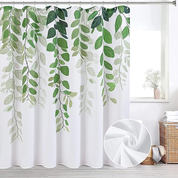 BOODII Green Leaves Shower Curtains 72x78 inches for Bathroom Watercolor Fren Eucalyptus Shower Curtain Set Vine Botanical Garden Jade Green Natural Bath Curtain Spring Bathroom Decor - ModernBath