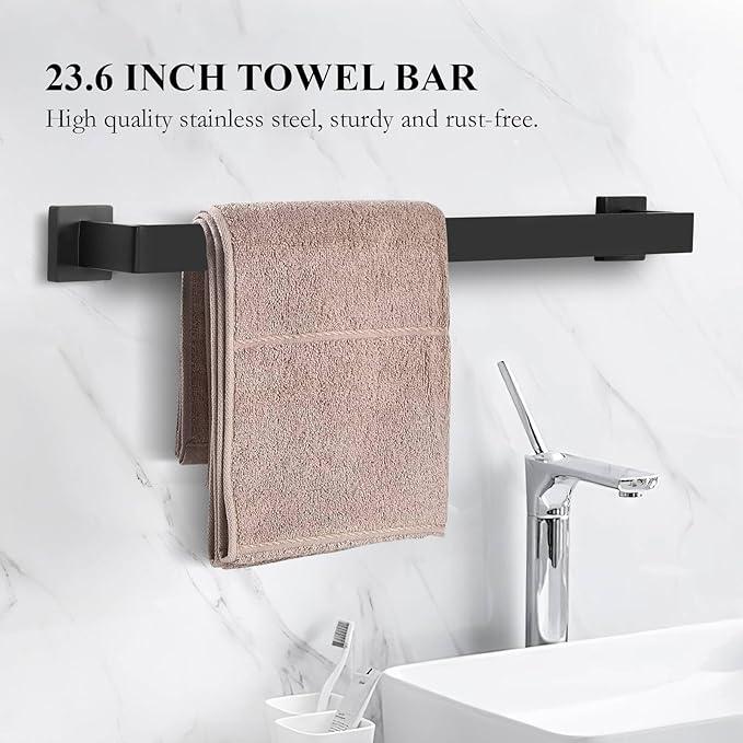 10-Piece Matte Black Bathroom Hardware Set,Towel Bar Set for Bathroom Include 23.6 inch Towel Bar,Towel Ring,Toilet Paper Holder Towel Hooks,Stainless Steel Wall Mounted - ModernBath
