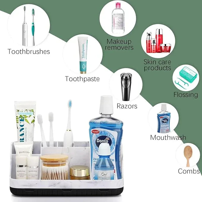 GFWARE Marble Bathroom Countertop Organizer - Detachable 7 Slots Kids Electric Toothbrush and Toothpaste Holde Drainage for Bathroom Accessories Organization Counter Vanity Storage, Black - ModernBath
