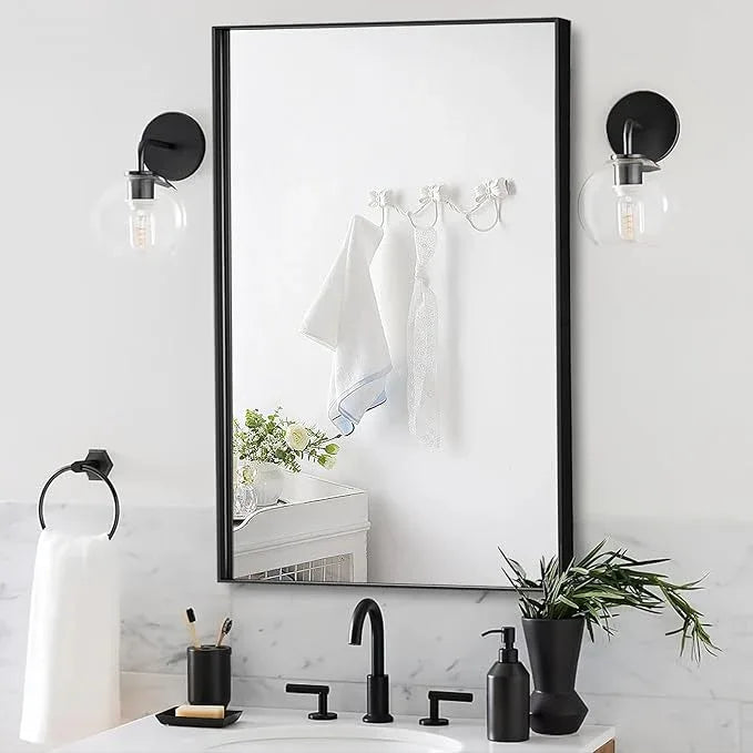 Bonverre 20x36 Inch Black Bathroom Mirror for Wall, Aluminum Frame Rectangle Rectangular Vanity Mirror, Modern Large for Bedroom, Living Room, Horizontal or Vertical - ModernBath