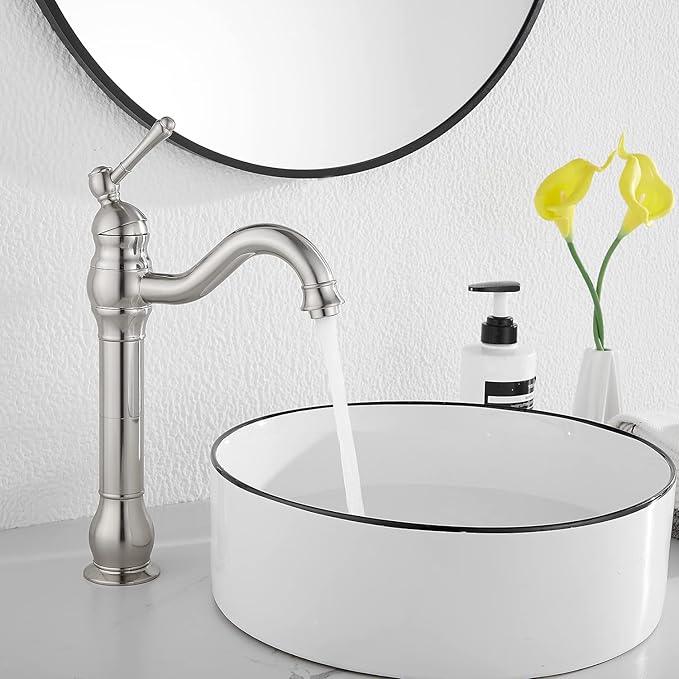 GGStudy 360° Swivel Single Handle One Hole Bathroom Vessel Sink Faucet Matching Pop Up Drain Without Overflow Brushed Nickel - ModernBath