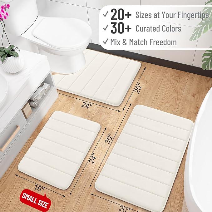 OLANLY Memory Foam Bath Mat 36x24, Super Soft Absorbent Bathroom Rugs, Quick Dry, Machine Washable Shower Floor Rugs, Bathmat Carpet, Bathroom Home Decor Accessories, Ivory - ModernBath