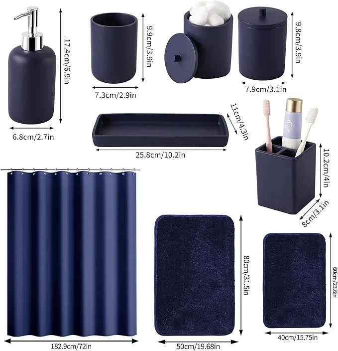 21 Pcs Bathroom Accessory Set with Waterproof Shower Curtain and Non Slip Mat,Resin Bath Set with Toothbrush Holder and Lotion Soap Dispenser,Bathroom Countertop Organizer Set for Home Apartment - ModernBath