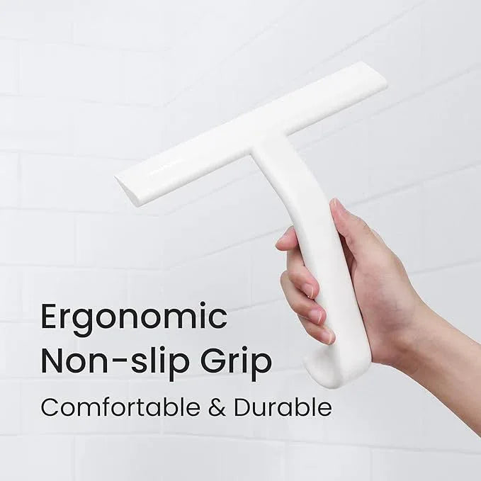 dancemoon JustHang Shower Squeegee for Glass Doors, All-One-Piece Silicone with Built-in Hook Design for Easy Hanging and Cleaning, 10 Inch White - ModernBath