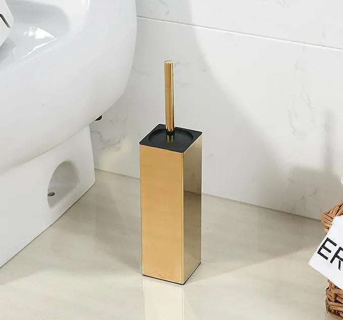 BGL Square Toilet Brush with Holder,Stainless Steel Rubber Painted Toilet Bowl Brush and Holder for Bathroom,2 Cleaner Brush Heads,Gold - ModernBath