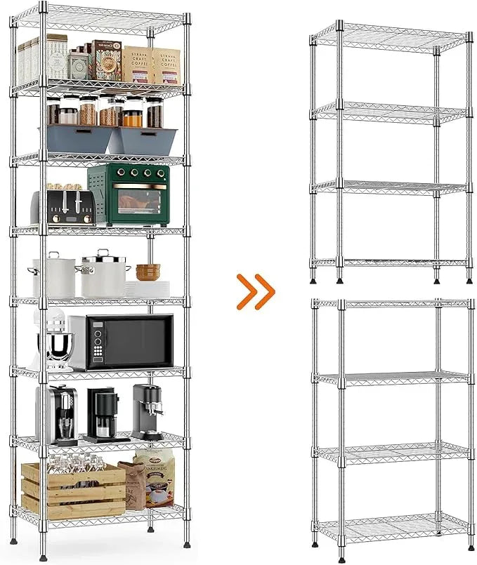 8 Tier 2000 lbs Storage Rack Metal Wire Shelving Unit, Storage Standing Shelf Organizer for Laundry Bathroom Kitchen Pantry Closet Garage Utility Room, Chrome 13.8" D x 23.6" W x 79.5" H - ModernBath