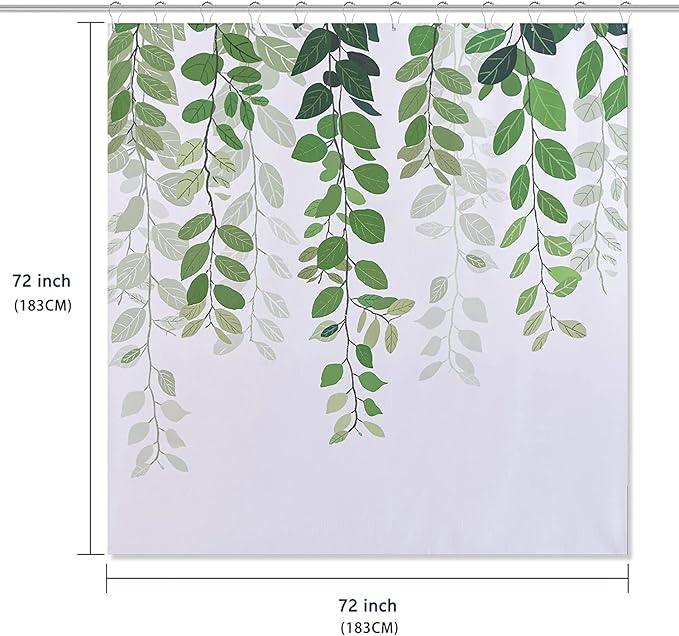 BOODII Extra Long Green Leaves Shower Curtain 72x84 inch for Bathroom Watercolor Eucalyptus Ivy Shower Curtain Set Vine Botanical Curtains Garden Green Natural Bath Curtains Spring Bathroom Decor - ModernBath