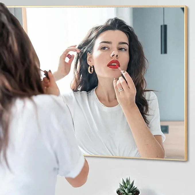 LEDLUX 30x30 Inch Gold Bathroom Mirror, Copper-Free Mirror, Aluminum Alloy Frame Vanity Mirror, Rectangle Wall Mounted Mirror, Modern Mirror for Bedroom/Living Room/Porch Horizontal or Vertical - ModernBath