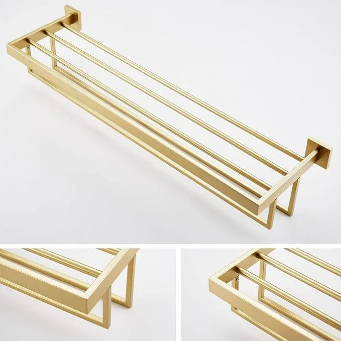 KOKOSIRI 32'' Towel Shelf Holder Bathroom Towel Rack with Two Bath Towel Bars Rails SUS304 Stainless Steel Wall Mount, Brushed Gold B6003BG-L32 - ModernBath