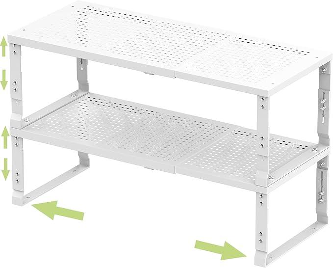 Jojocross Adjustable Expanable Stackable Spice Rack Shelf Pantry Storage Organizer for Kitchen Cabinet,Countertop,Bathroom and More.Space is no Longer Limited(2Packs/White/Large) - ModernBath