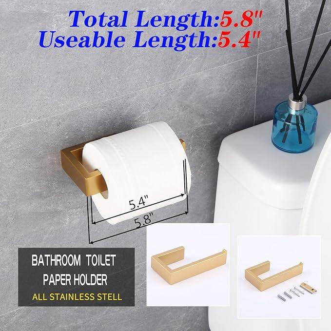 GERZWY Bathroom Accessory 3-Piece Set SUS 304 Stainless Steel Toilet Paper Holder Towel Ring Towel Hooks Wall Mount Gold Finished HG1708-3BE - ModernBath
