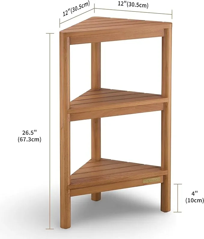 TEAK VALLEY Fully Assembled Teak Corner Bath Shower Storage Stand, Corner Shelves, Shower Caddy 26.5" - ModernBath