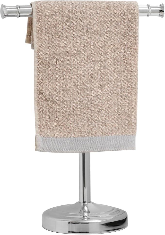RUMOSE 13 Inch Polished Chrome Towel Stand Hand Towel Holder Bathroom Kitchen Vanity Countertop T-Shape Towel Rack Free Standing Stainless Steel Towel Bar Towel Ring - ModernBath