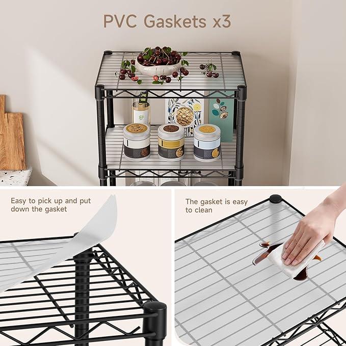Small 5 Tier Shelves Storage Wire Shelving Unit Metal Shelf Adjustable Organizers Storage Shelving with Wheels for Bathroom Laundry Room Kitchen Pantry12”D x 18”W x 57.2”H Black - ModernBath