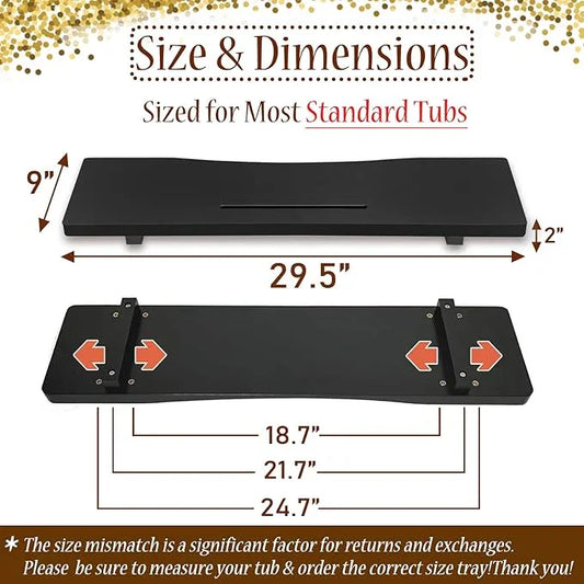 Stylish Black Bamboo Bathtub Tray Caddy with Adjustable Legs, Minimalistic Design Bath Tray for Tub, Bathtub Accessories, Fit Standard and Against Wall Bath Tubs, Gift Idea for Women - ModernBath