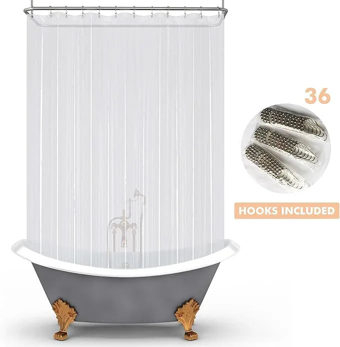 Mrs Awesome Clawfoot Tub Shower Curtain or Liner with 12 Magnets - Free 36 Hooks Included, Waterproof PEVA, 180" x 70", Clear - ModernBath