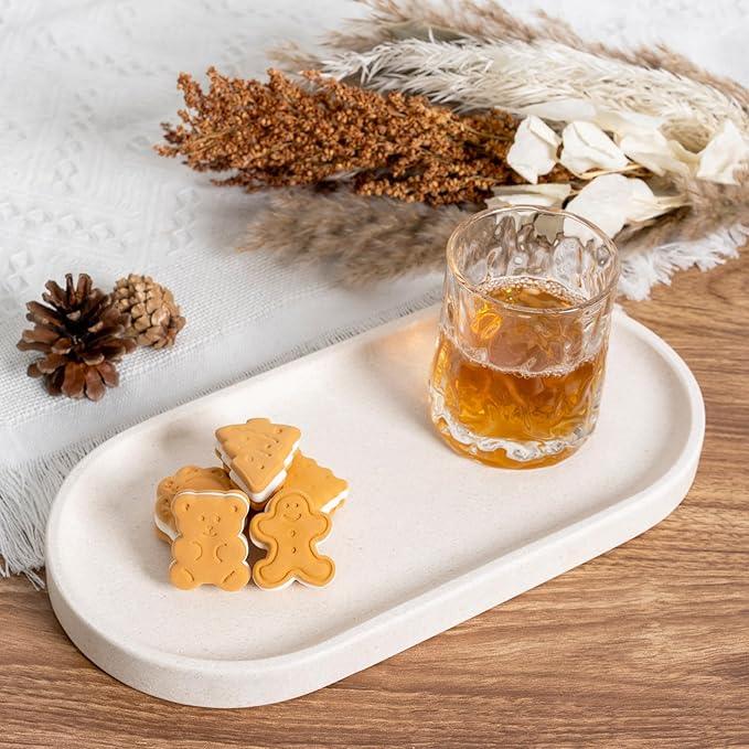 Koville Creamy White Marble Tray for Bathroom, 12"x6" Natural Luxury Marble Vanity Tray for Home Decor Countertop, Stone Oval Trays for Perfume & Jewelry Organizer, Stone Storage Trays - ModernBath