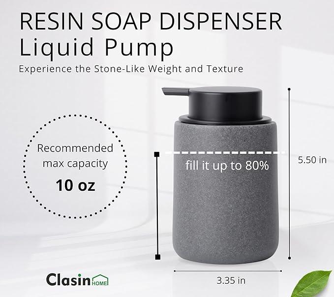 Clasin Home Grey Bathroom Accessories Set, 3 Pcs Resin Bathroom Accessories Complete Set, Sandstone Look Soap Dispenser with Large Pump, Toothbrush Cup, Soap Dish for Modern Home Decor and Kitchen - ModernBath