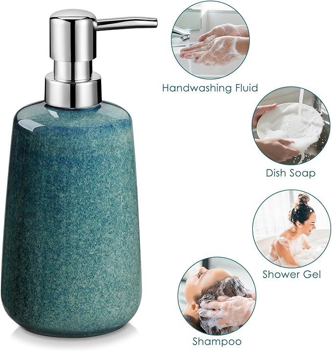 vancasso Green Bathroom Accessories Set, Ceramic Soap Dispenser and Toothbrush Holder Sets, Stoneware 4 Pcs Bathroom Sink Set for Modern Home Decor, Series Starry - ModernBath