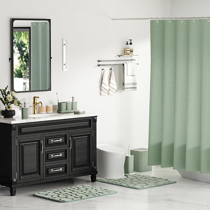 XLHOMO Bathroom Accessories Set - 25PC Sage Bathroom Set, Bathroom Set with Shower Curtain and Rugs, Sage Green Shower Curtain Set, Bathroom Accessory Set, Trash Can & Soap Dispenser - ModernBath