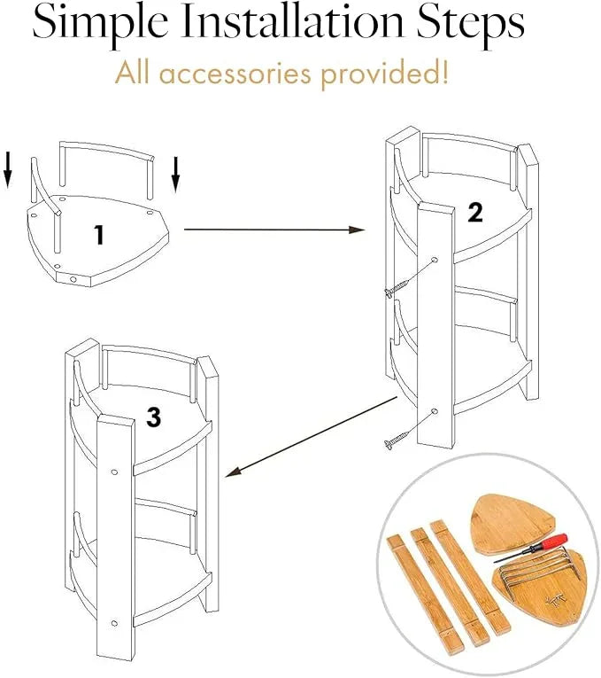 GOBAM Bamboo Shower Corner Caddy, Medium - 2 Tier Bathroom Organizer Countertop for Shampoo, Conditioner, Lotion, Soap - Standing Shower Stand for Kitchen, Bedroom, or Office - ModernBath